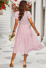 Load image into Gallery viewer, Pink Short Sleeves Floral Printed Midi Summer Dress With Ruffles