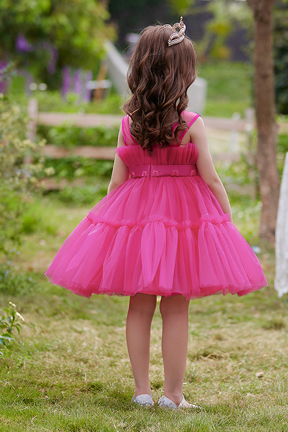 ZAPAKA Girl's Party Dress A Line Removable Hot Pink Wedding Flower