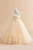 White Straplee Tulle A Line Flower Girl Dress with Bow