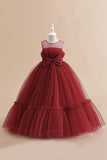 White Straplee Tulle A Line Flower Girl Dress with Bow