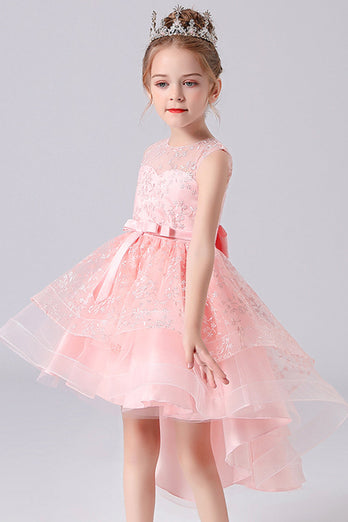 White High-low Flower Girl Dress with Bow