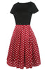 Load image into Gallery viewer, Boat Neck Printed Black 1950s Dress with Short Sleeves