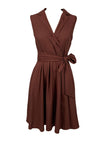 V-Neck Sleeveless Brown 1950s Dress