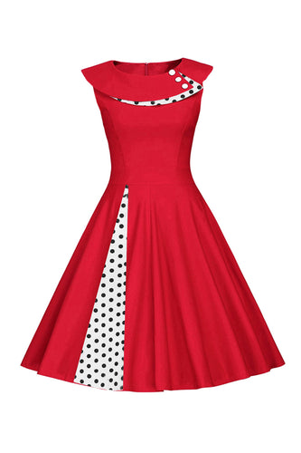 Polka Dots Red 1950s Dress with Button