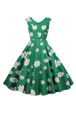 Sleeveless Printed Yellow 1950s Dress