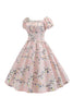 Load image into Gallery viewer, Puff Sleeves Printed Light Blue Vintage Dress