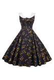 Printed Sleeveless Yellow Vintage Dress