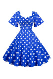 Polka Dots White Vintage Dress with Short Sleeves