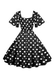 Polka Dots White Vintage Dress with Short Sleeves