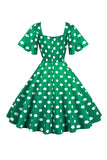 Polka Dots White Vintage Dress with Short Sleeves