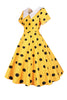 Load image into Gallery viewer, Polka Dots Yellow Vintage Dress with Short Sleeves