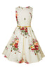Load image into Gallery viewer, Boat Neck Printed Beige Vintage Dress with Belt
