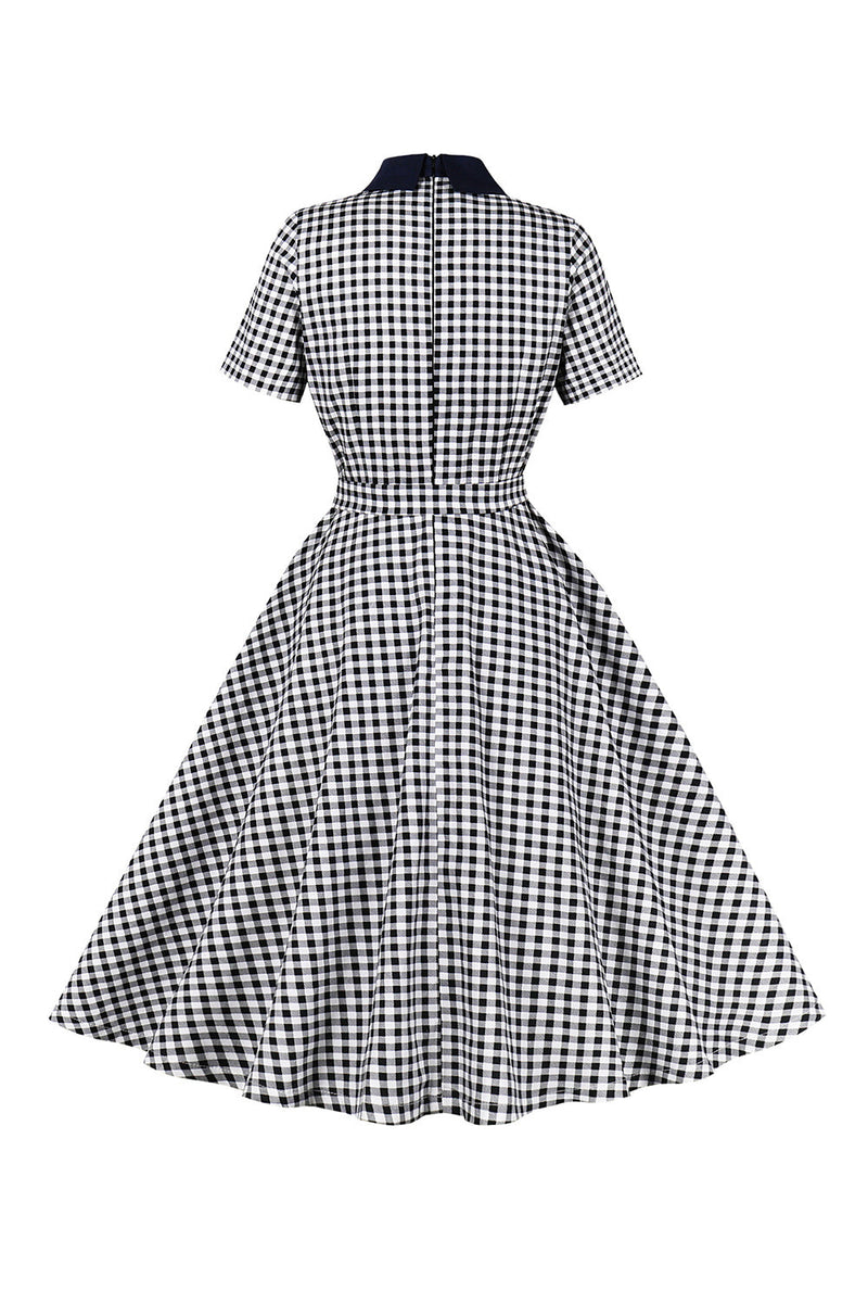 Load image into Gallery viewer, Plaid Black Vintage Dress with Sleeves