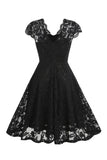 V Neck Black Lace Hepburn Style 1950s Dress