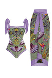 Purple One Piece Printed Swimwear