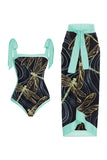 Green Printed One Piece Beach Swimwear