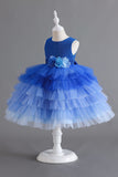 Royal Blue Sleeveless A Line Girls Dresses With 3D Flowers