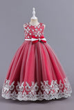 Pink Sleeveless Round Neck Applique Girls Dresses With Bowknot