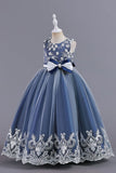 Pink Sleeveless Round Neck Applique Girls Dresses With Bowknot