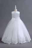 White Sequins Lace A Line Girls Dresses With Bow