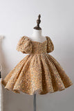 Blue A Line Puff Sleeves Sequins Girls Dresses