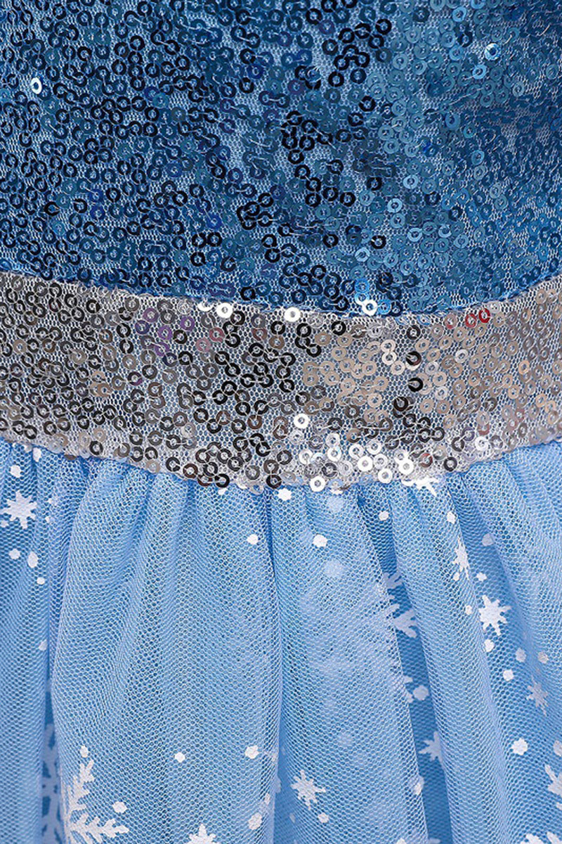 Load image into Gallery viewer, A Line Blue Puff Sleeves Sequins Girls Dresses