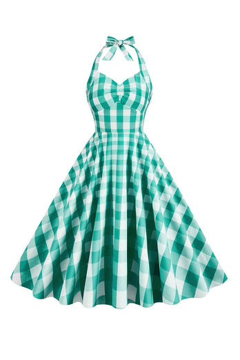 Halter Plaid Vintage Dress with Bow