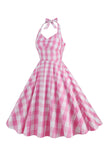 Halter Plaid Vintage Dress with Bow