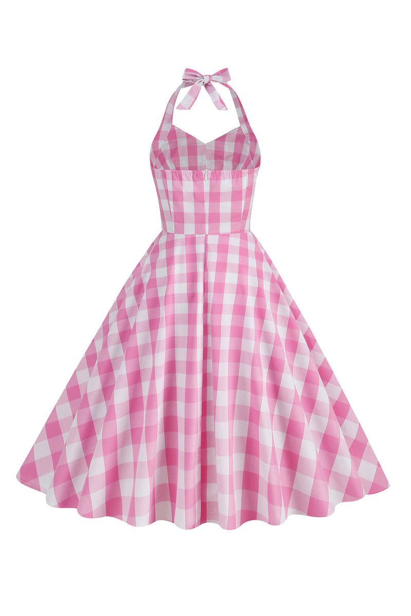Load image into Gallery viewer, Halter Plaid Vintage Dress with Bow