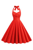 Halter Red Polka Dots 1950s Dress