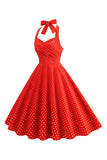 Halter Red Polka Dots 1950s Dress