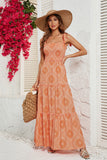 Khaki Printed Tie Strap Square Neck Long Summer Dress