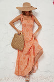 Khaki Printed Tie Strap Square Neck Long Summer Dress