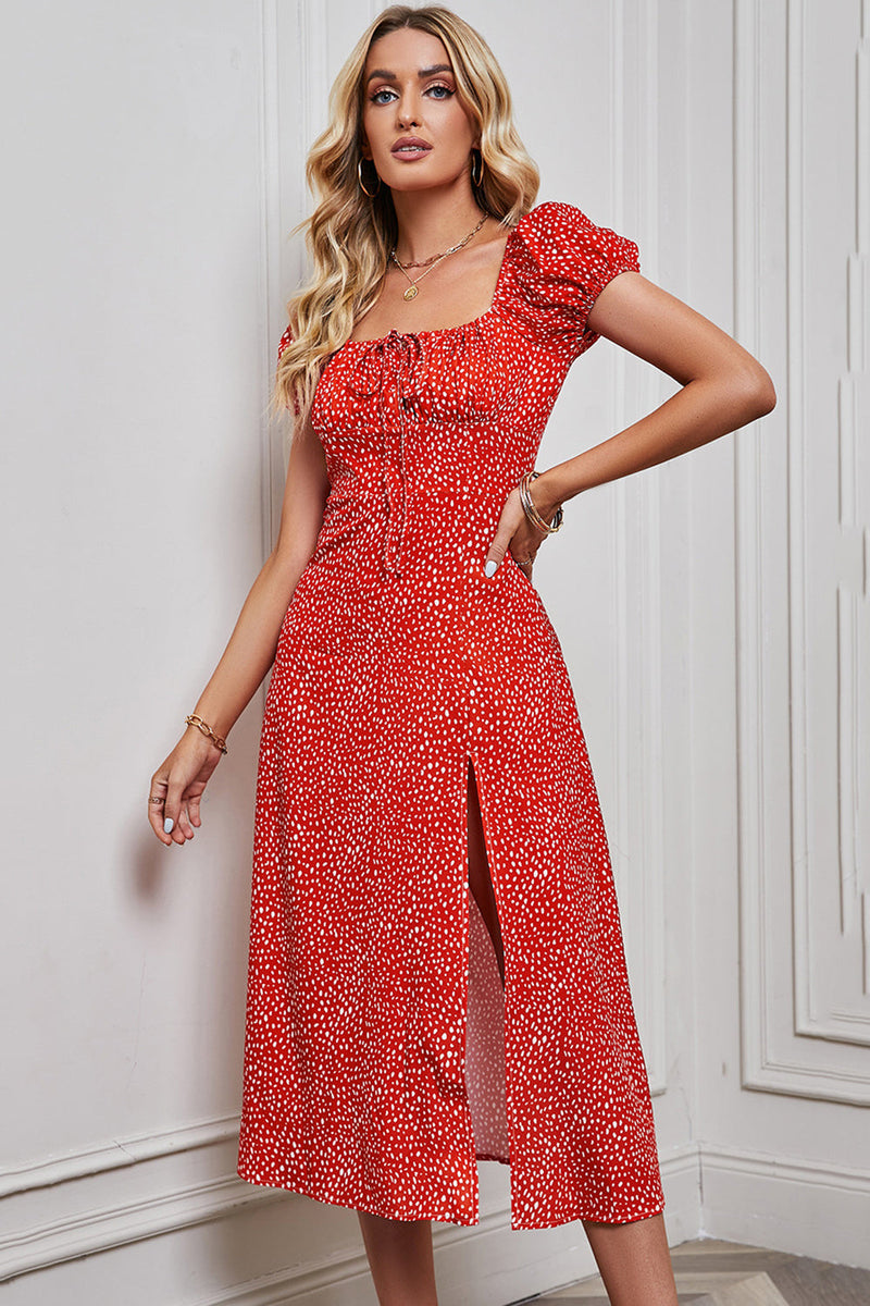 Load image into Gallery viewer, Red Printed Off the Shoulder Summer Dress With Slit