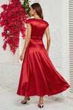 Red Deep V-neck Cap Sleeves Party Dress