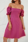 Fuchsia Off the Shoulder A-line Summer Dress