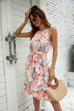 Yellow Halter Floral Printed Summer Dress With Ruffles