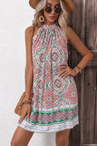 Pink Printed Halter Boho Short Summer Dress