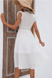 White Flutter Sleeves V-Neck Midi Summer Dress With Ruffles