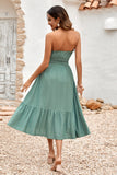 Green Strapless A-line Midi Summer Dress