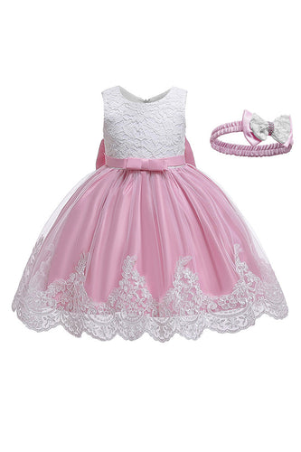 Boat Neck Blush Girls Dresses with Lace