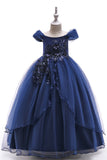 A-Line Beaded Blush Girls Dresses with Appliques