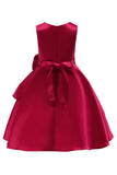 Boat Neck Sleeveless Burgundy Girls Dresses with Bowknot