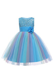 Sparkly Boat Neck Purple Girls Dresses