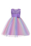 Sparkly Boat Neck Purple Girls Dresses