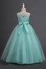 Load image into Gallery viewer, Tulle A-Line Round Neck Green Girls Dresses with Appliques