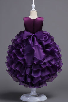 High Low Round Neck Sleeveless Purple Girls Party Dresses
