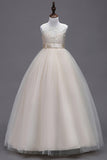 A-Line Tulle White Girls Dresses with Bow