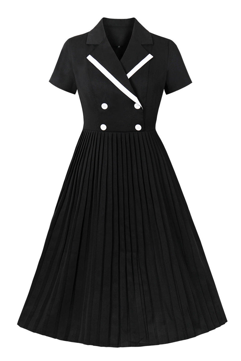 Load image into Gallery viewer, Black V Neck A Line 1950s Dress With Short Sleeves