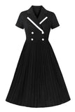 Black V Neck A Line 1950s Dress With Short Sleeves